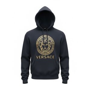 Versace Black Hoodie with Gold Medusa Design